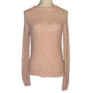 Julien David Pink and Cream Popcorn Mixed Media Knit Sweater Top